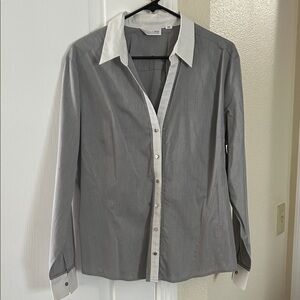 Chic Gray Button-Down Shirt with White Accents